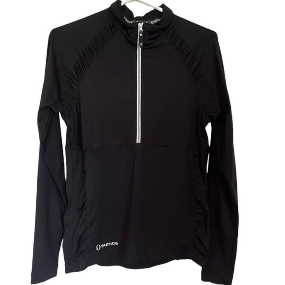 Sun ice black t zip long sleeve top size medium